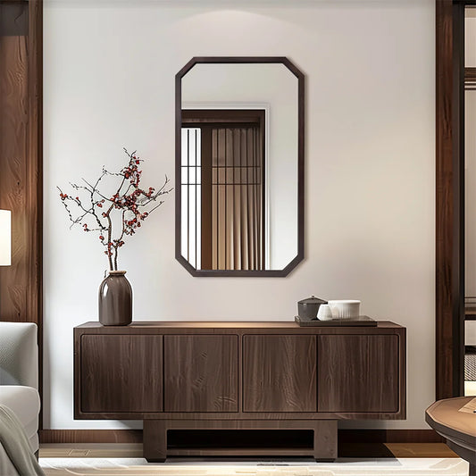 LUVODI Wall Mounted Decorative Mirror with Black Walnut Wood Frame for Living Room and Entryway