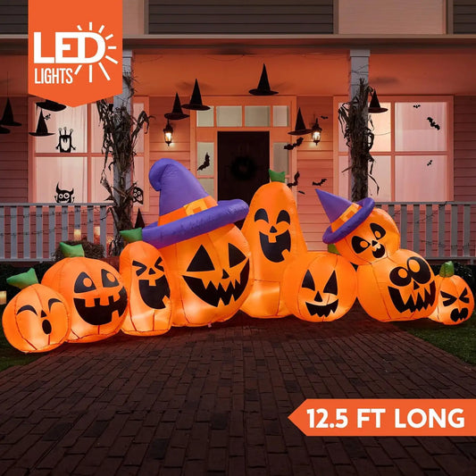 Joyfy 12.5 Ft Halloween Inflatable Pumpkin Witch Hat LEDs