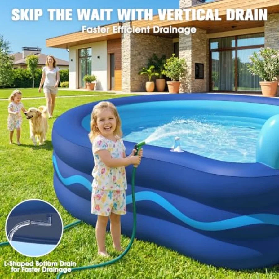 Oversized Inflatable Pool With Seats And Headrest For Adults PVC Backyard Pool
