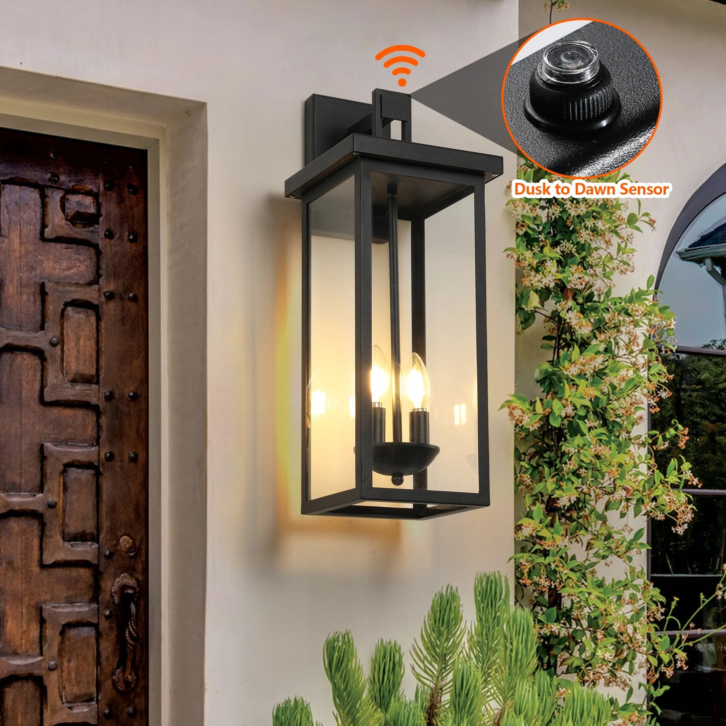 22 Inch Outdoor Wall Lantern Matte Black Finish With Dusk To Dawn Sensor