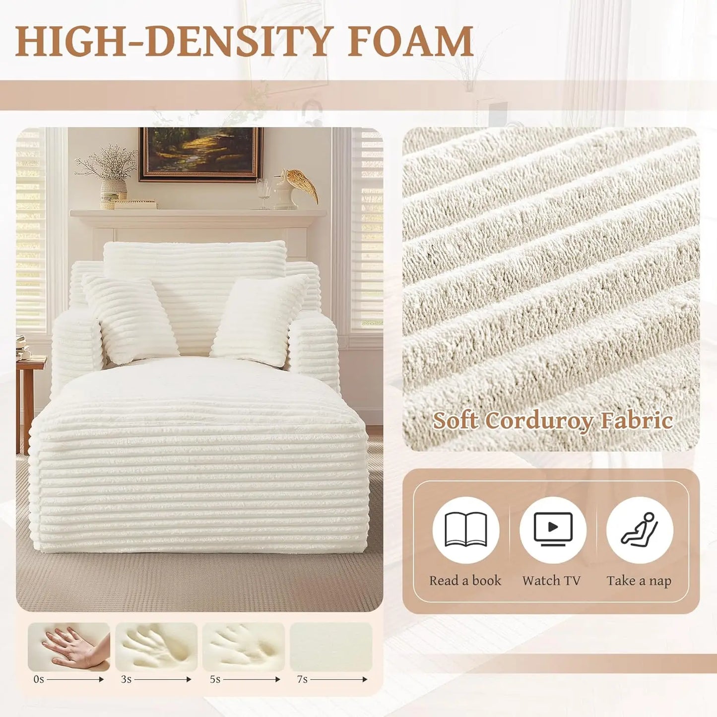 65.4 Inch Corduroy Oversized Chaise Lounge Chair Indoor Sofa Bed