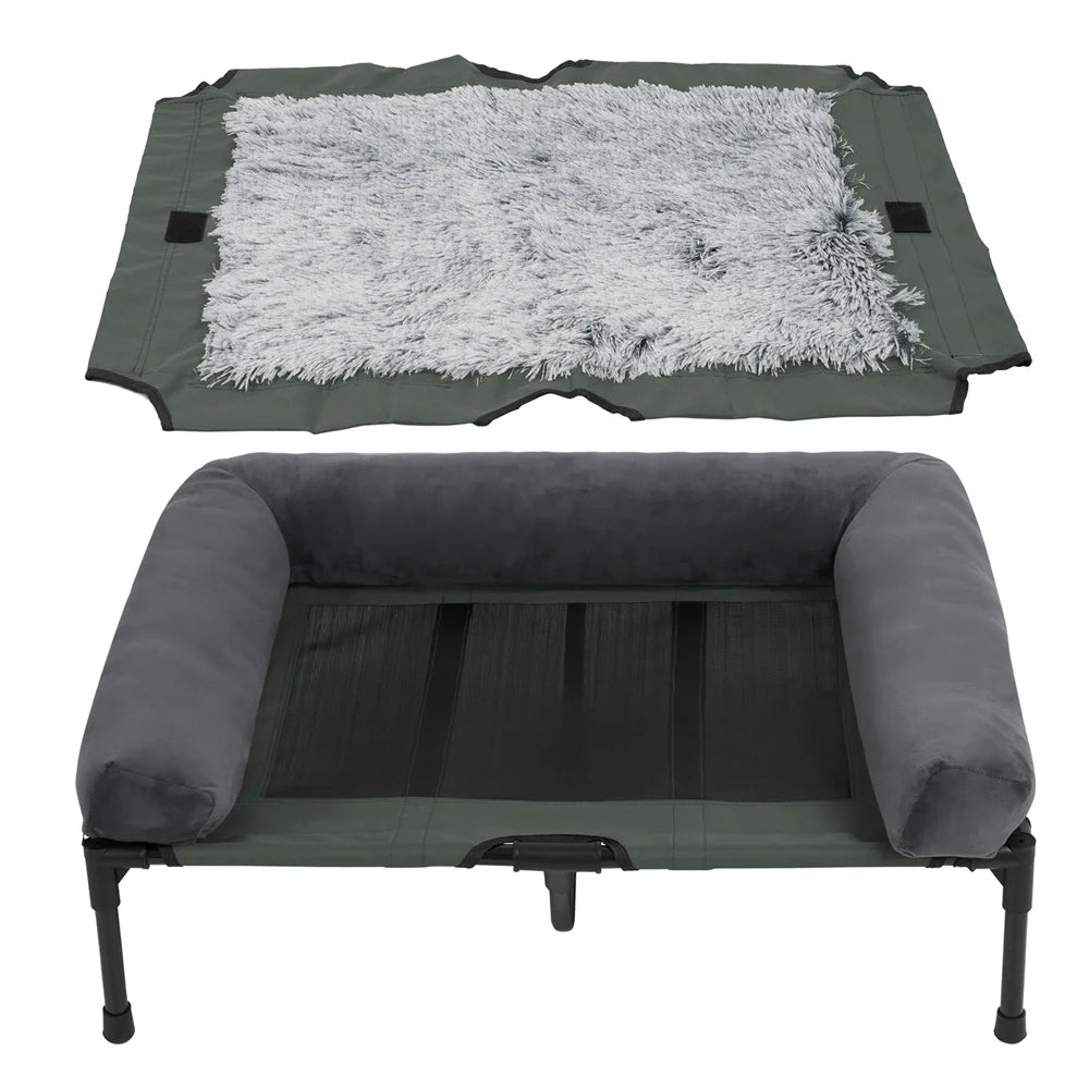 XXL Outdoor Raised Dog Bed With Cooling Breathable Mat And Plush Mat
