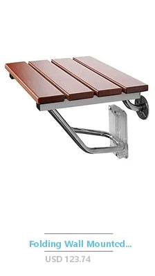 Teak Wood Wall Mounted Foldable Shower Seat 200Kg Capacity