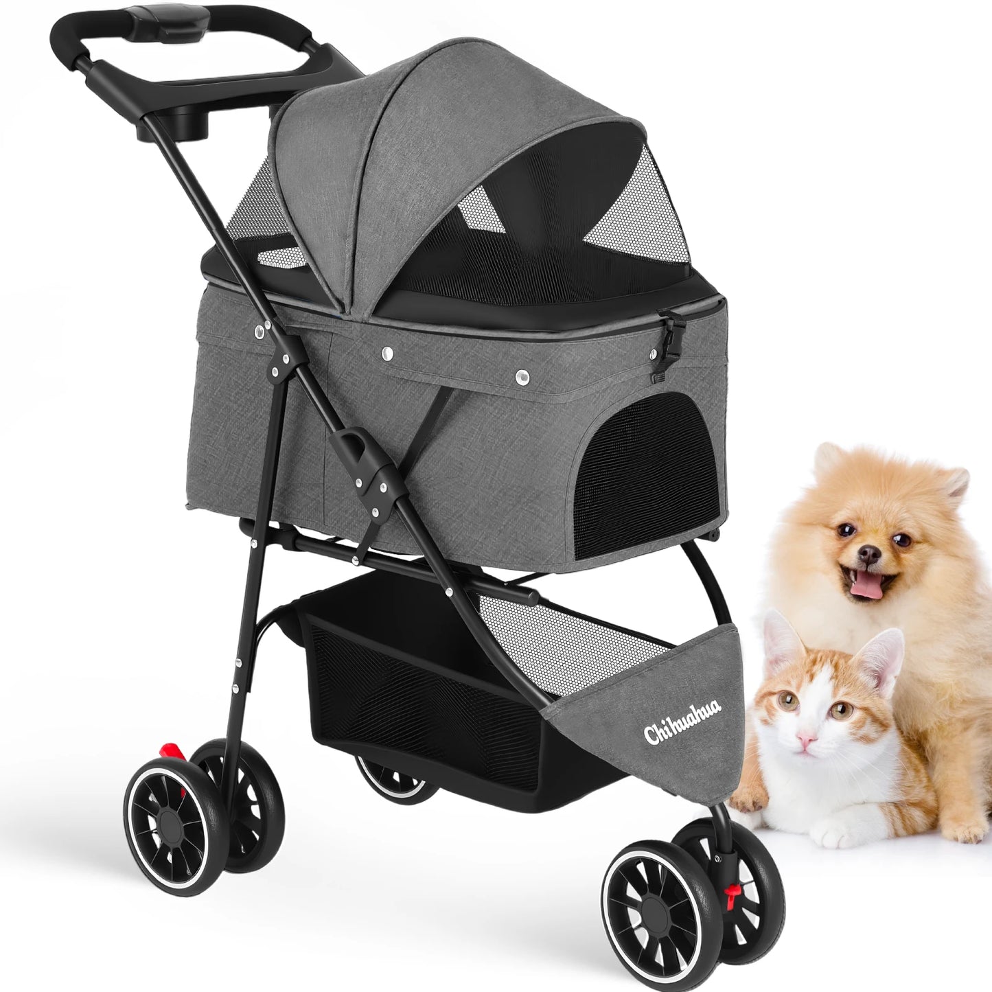 Portable Foldable Pet Stroller For Small Dogs And Cats Carrier With Canopy