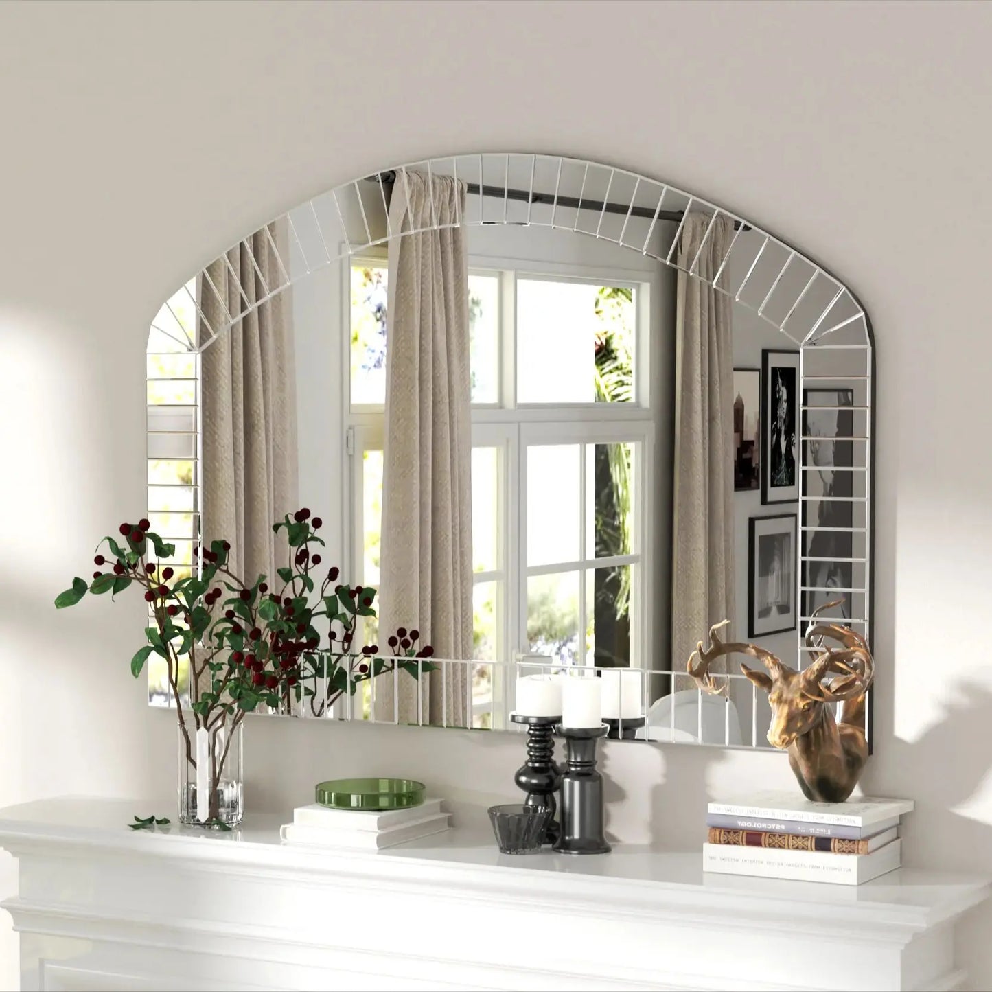 Large Silver Arched Wall Mirror Decorative Venetian Accent Mirror Home Living Room Decor Bling Beveled Edge