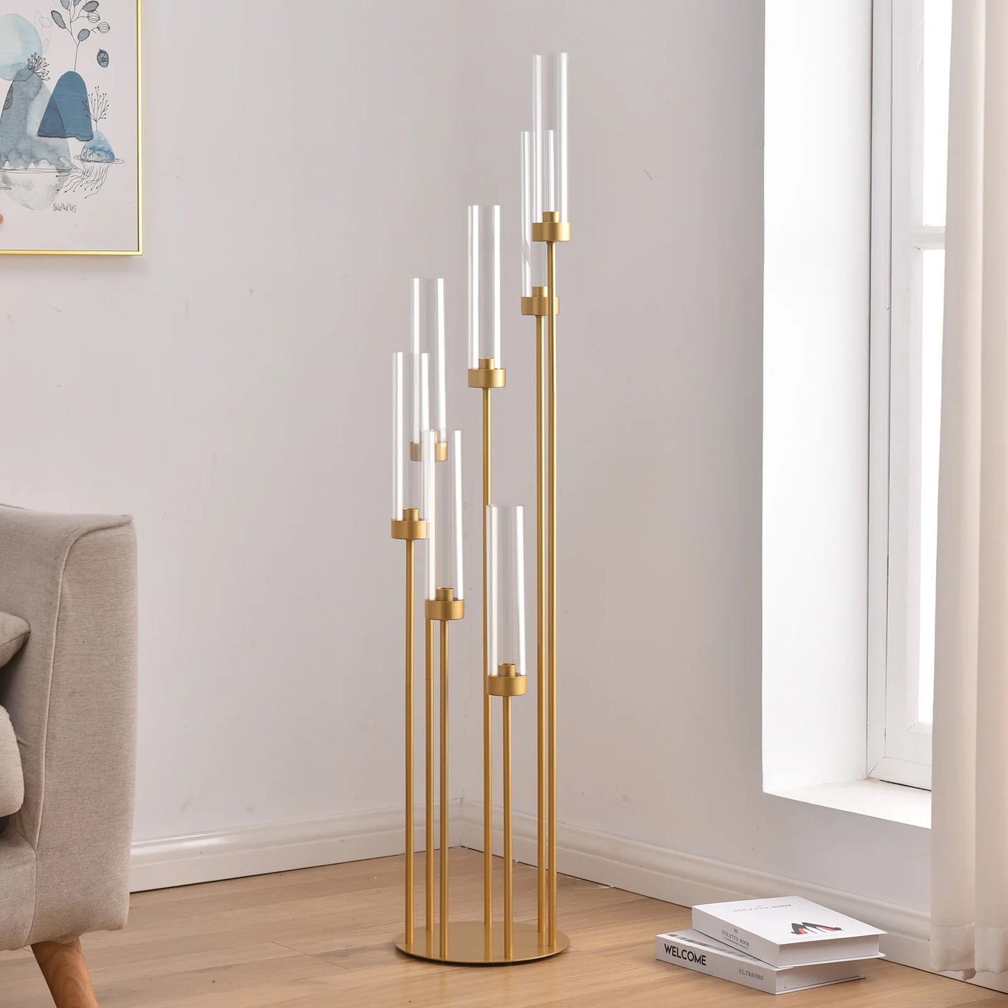 Gold 7 Arm Floor Candelabra 48 Inch Wedding Centerpieces