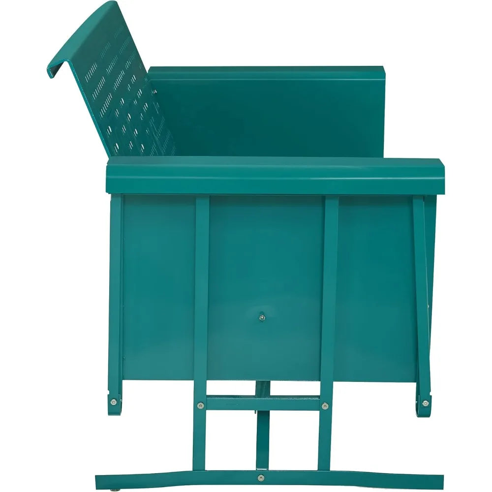 Bates Retro Metal Outdoor Patio Sofa Glider 3-Person Turquoise Gloss