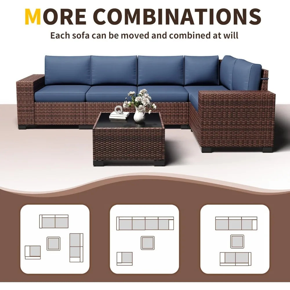 Outdoor Patio Furniture Set 8 Inch Armrest Sectional Rattan Sofa Coffee Table