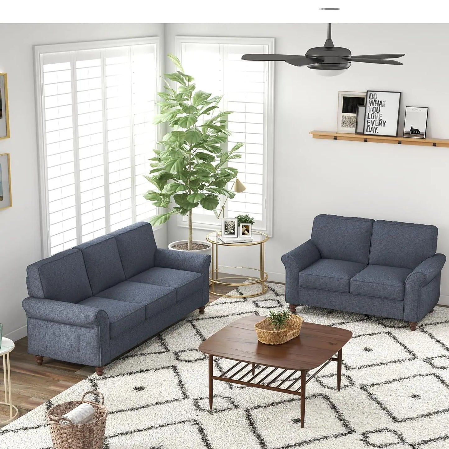 57 Inch Blue Loveseat Sofa 2 Seater For Living Room Office Apartment Customized