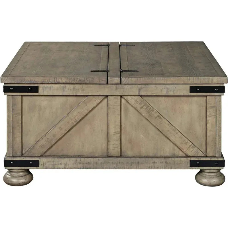 Farmhouse Coffee Table Lift Top Storage Grayish Brown