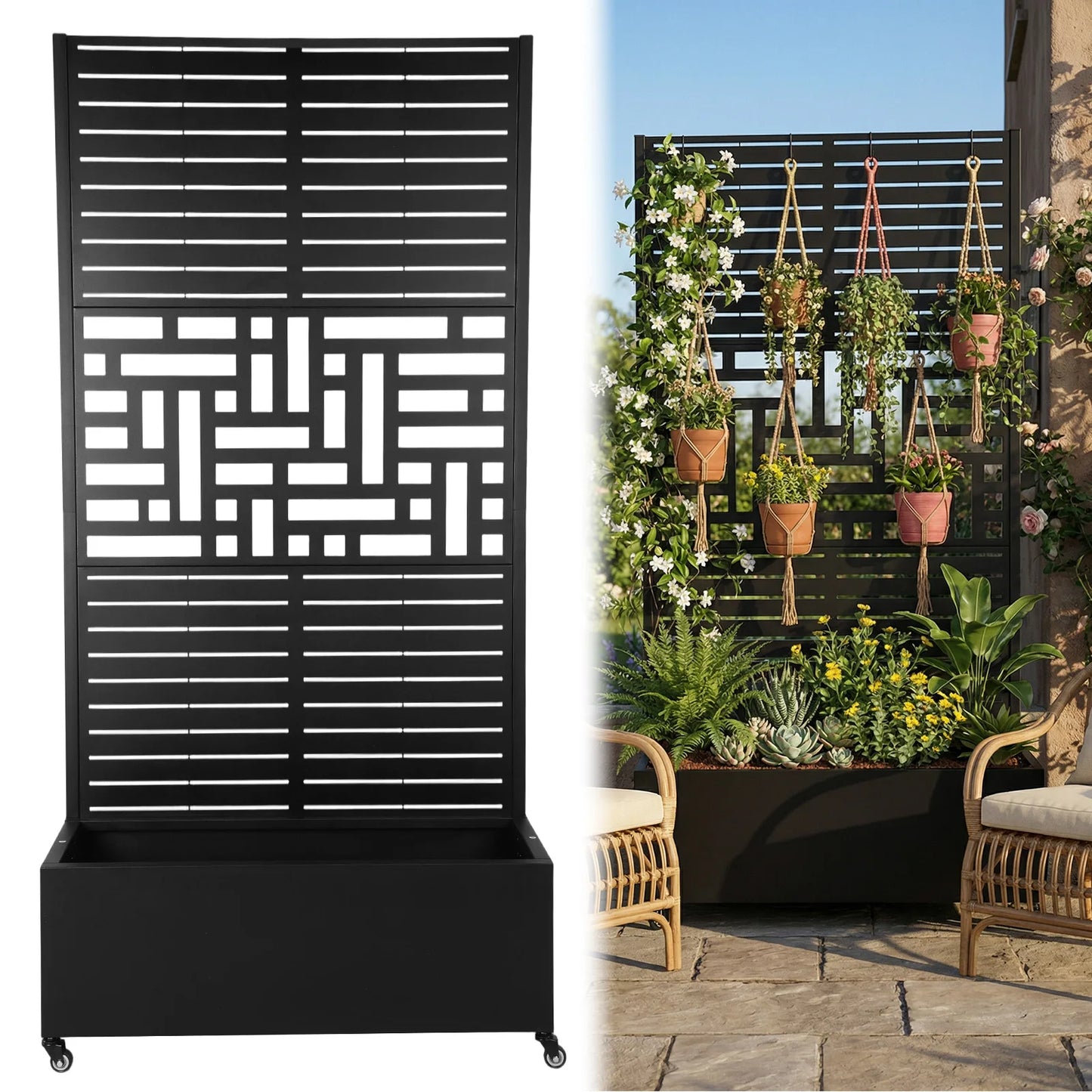 Metal Planter Box With Trellis And Wheels For Climbing Vines Outdoor Garden