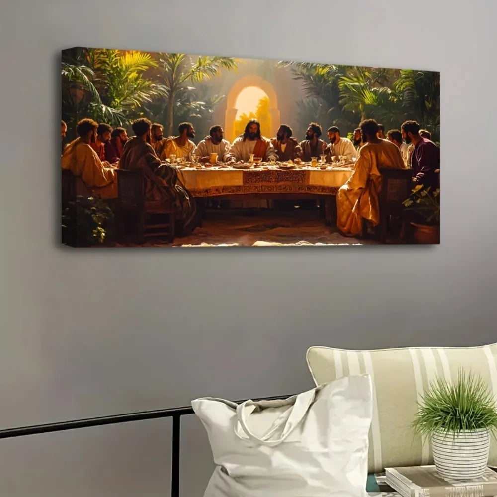 Gorgeous Black Last Supper Canvas Wall Art With Solid Pine Wood Frame