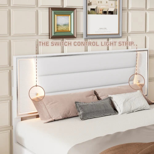 3 Piece Queen Size Upholstered Bed Set With LED Lights Nightstands And Dresser