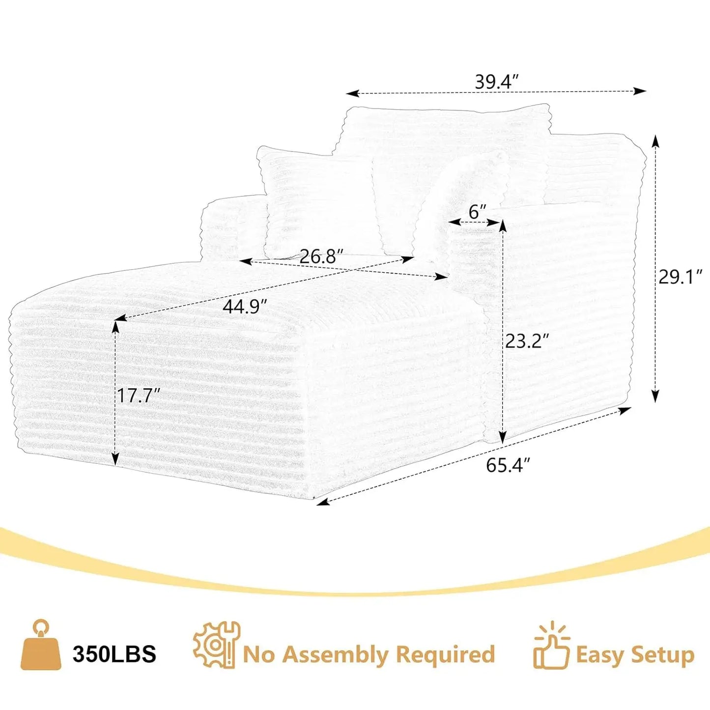 65.4 Inch Corduroy Oversized Chaise Lounge Chair Indoor Sofa Bed