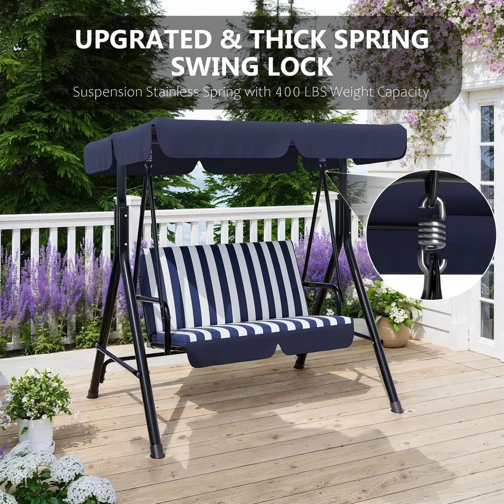 Outdoor Porch Swing With Adjustable Canopy 3 Seat Patio Swing Chair With Stand