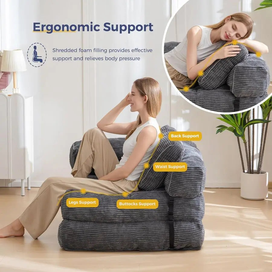 Folding Sofa Bed L Shaped Convertible With Armrest Pillow Portable Customized