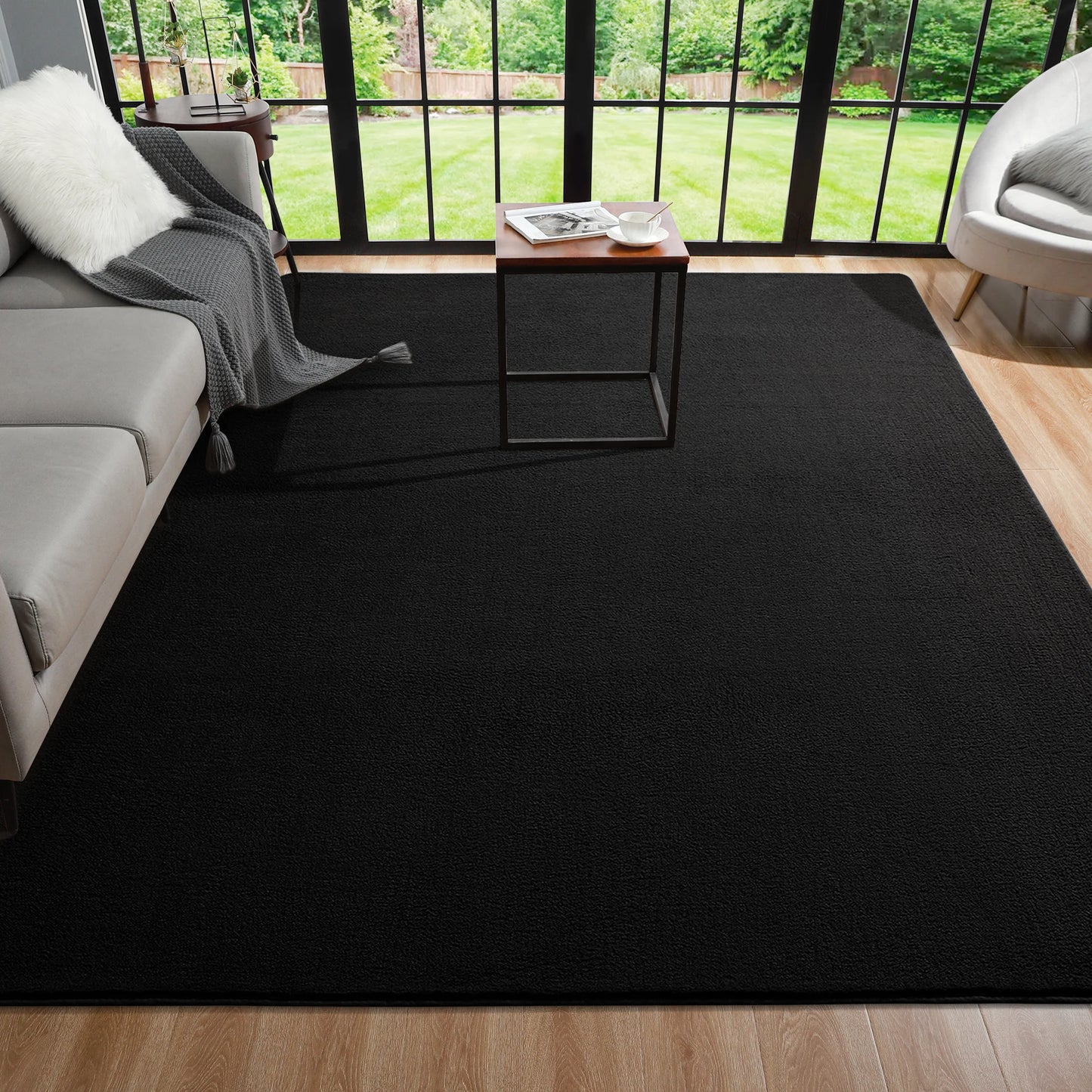 Black Rugs Living Room Carpet Nonslip Bedside Rugs Large Soft Floor Rug Children Game Mat Rectangular Home Decoration