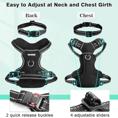 Adjustable Dog Harness Reflective Vest With Leash Clips For All Sizes