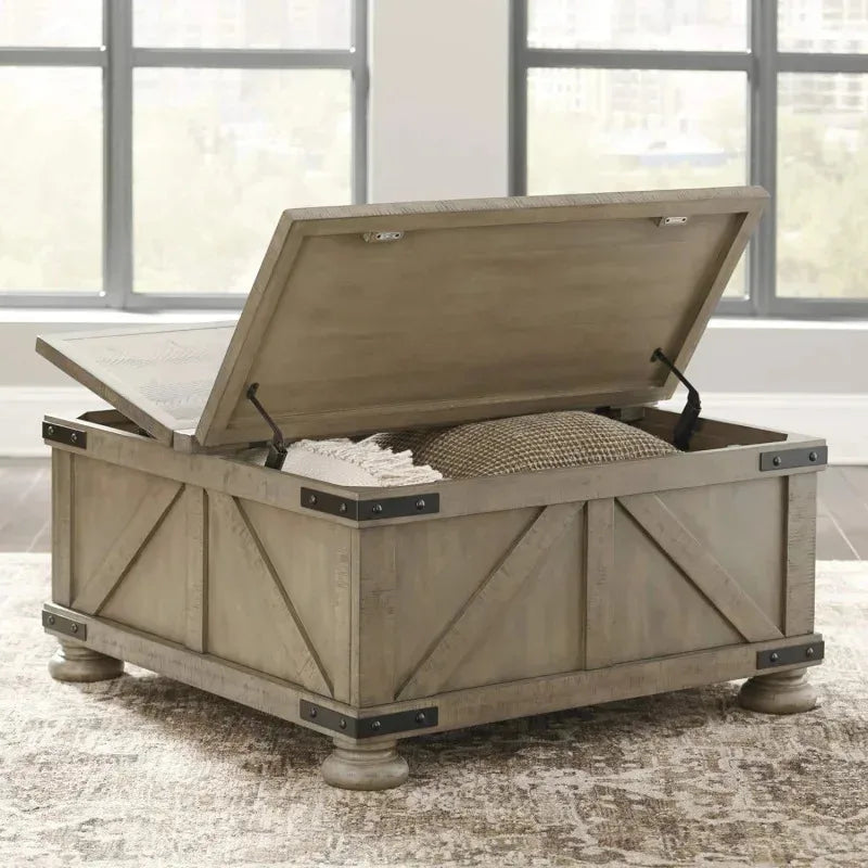 Farmhouse Coffee Table Lift Top Storage Grayish Brown