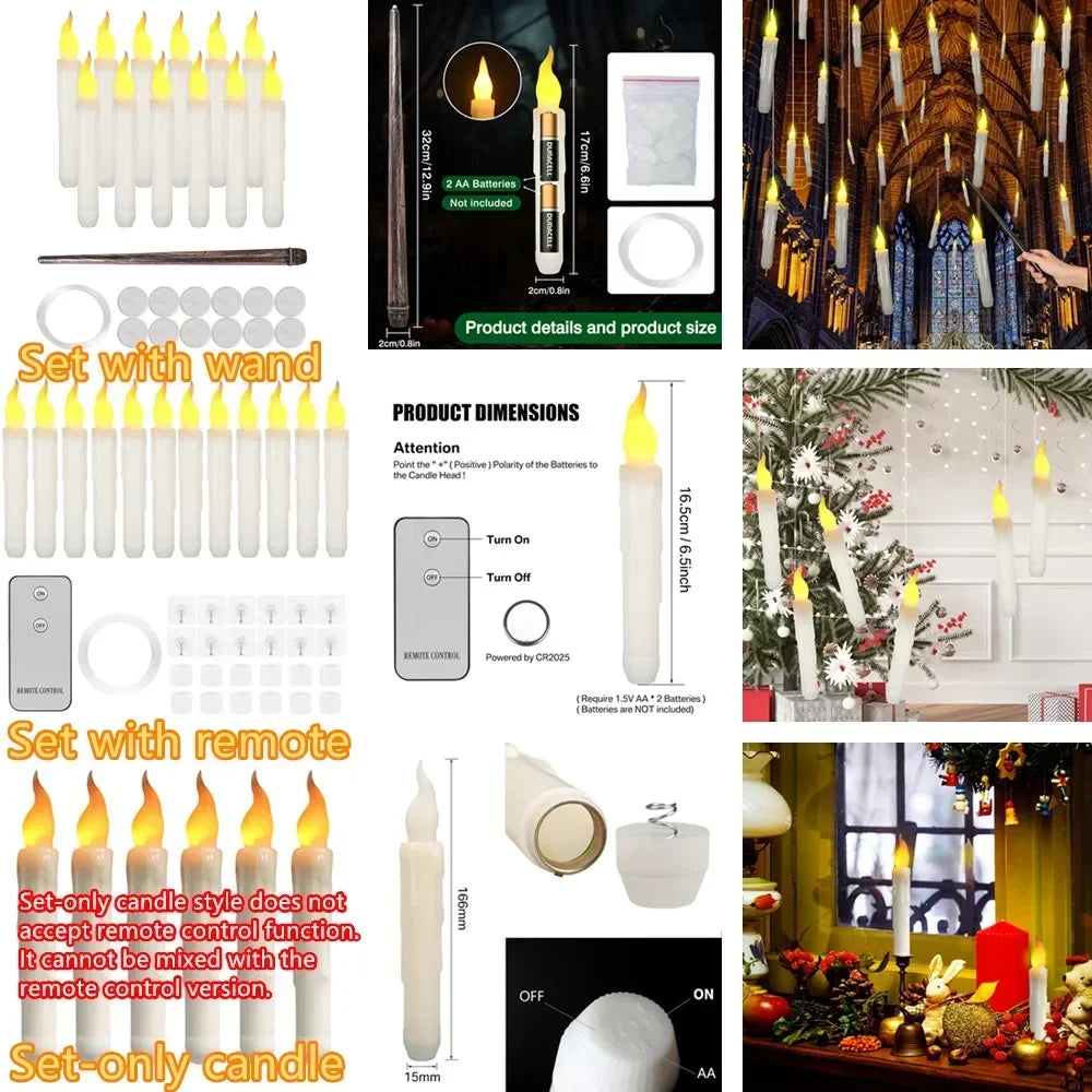 Floating LED Candles With Wand Remote Flameless Decor
