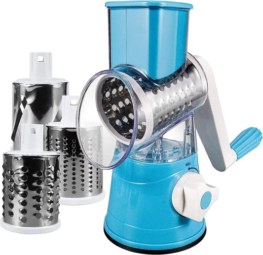 Rotary Cheese Grater 3 in 1 Veg Shredder 3 Drum Blades