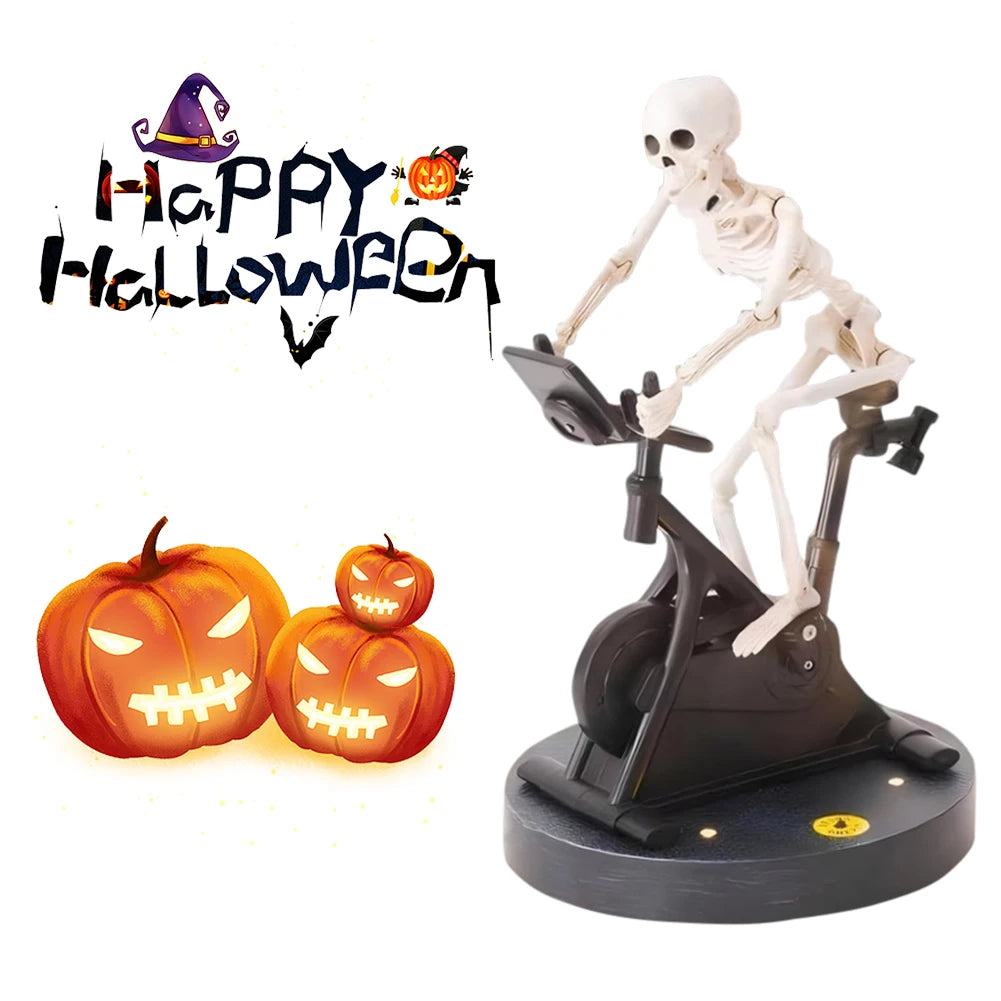 Resin Skeleton Riding Bike Statue Halloween Decor Skeleton Exercise Bike Decoration