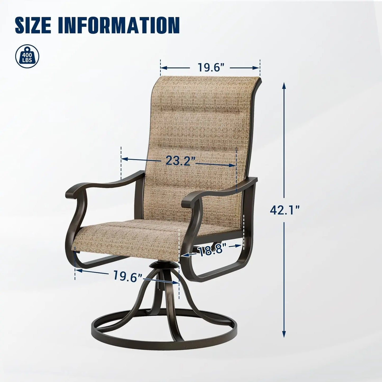 Patio Swivel Chairs Set Of 2 High Back Outdoor Wooden Frame With Padded Cushions