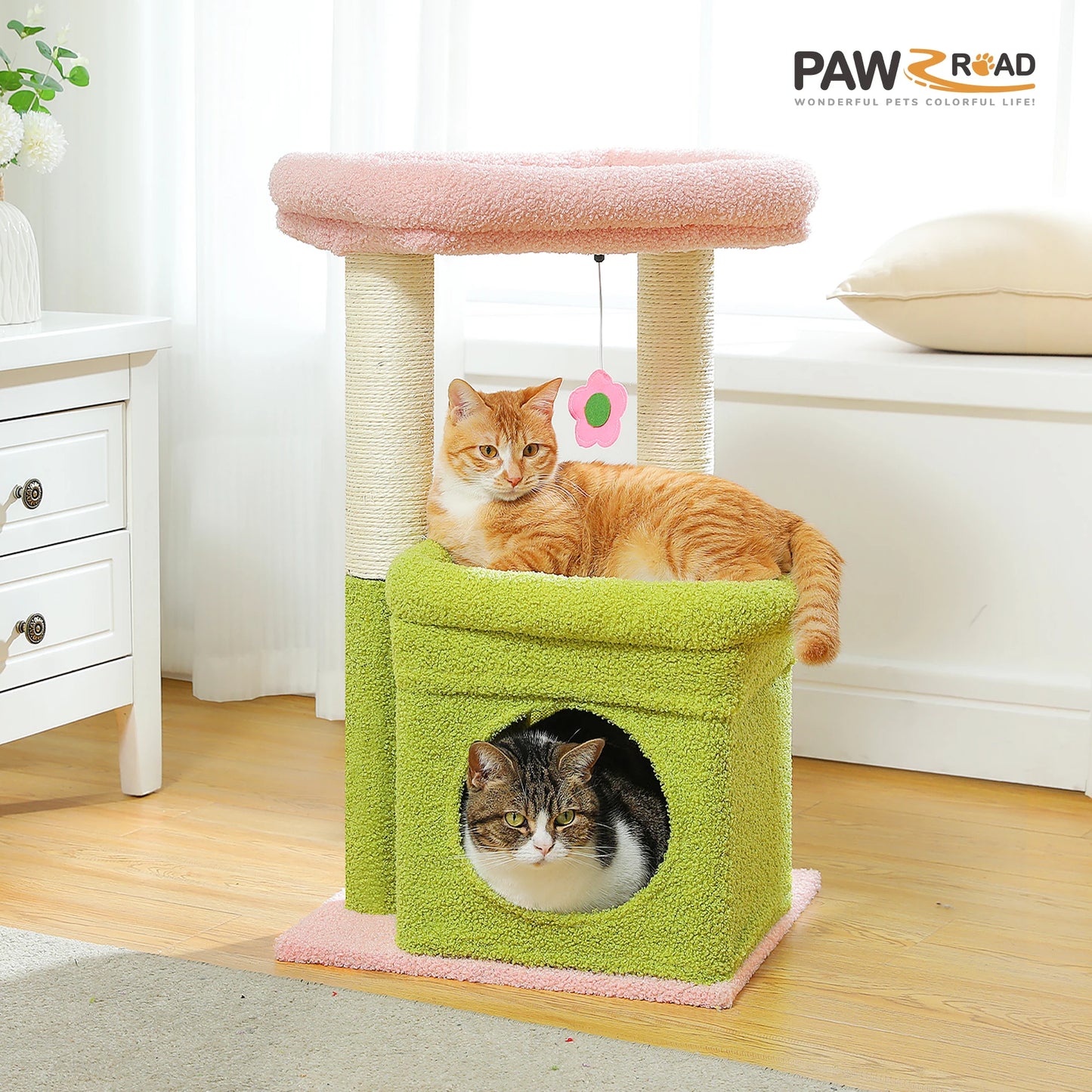 Double Tier Cat Tree Tower With Cozy Condo And Wide Perch For 1 To 2 Indoor Cats