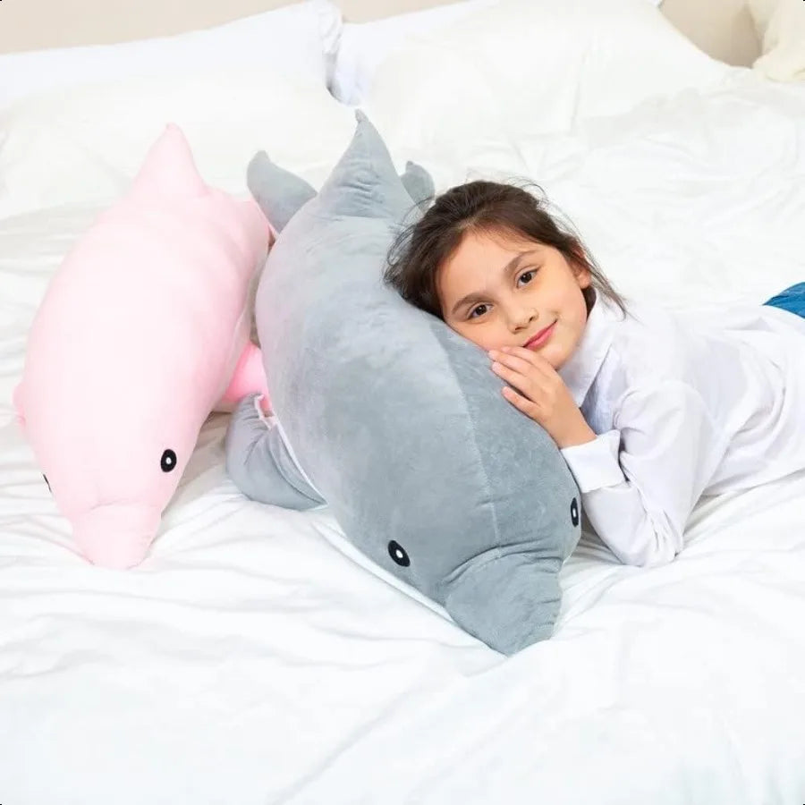 Giant Dolphin Plush Toy Soft Whale Pillow Stuffed Dolphin Pillow for Girls Gray 120cm 47.24inch