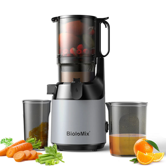 BioloMix Cold Press Juicer 130mm Feed Chute Whole Fruits Vegetables High Juice Yield BPA Free Slow Masticating Juicer