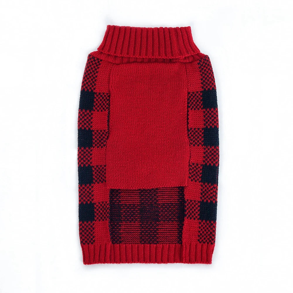 Plaid Turtleneck Knit Dog Sweater For Small Medium Dogs Christmas Winter Coat