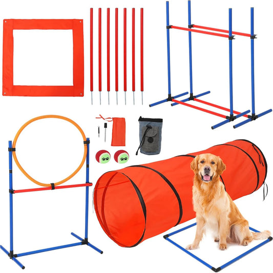 87 Pcs Dog Agility Training Set With 70 Inch Tunnel And Weave Poles Outdoor Game