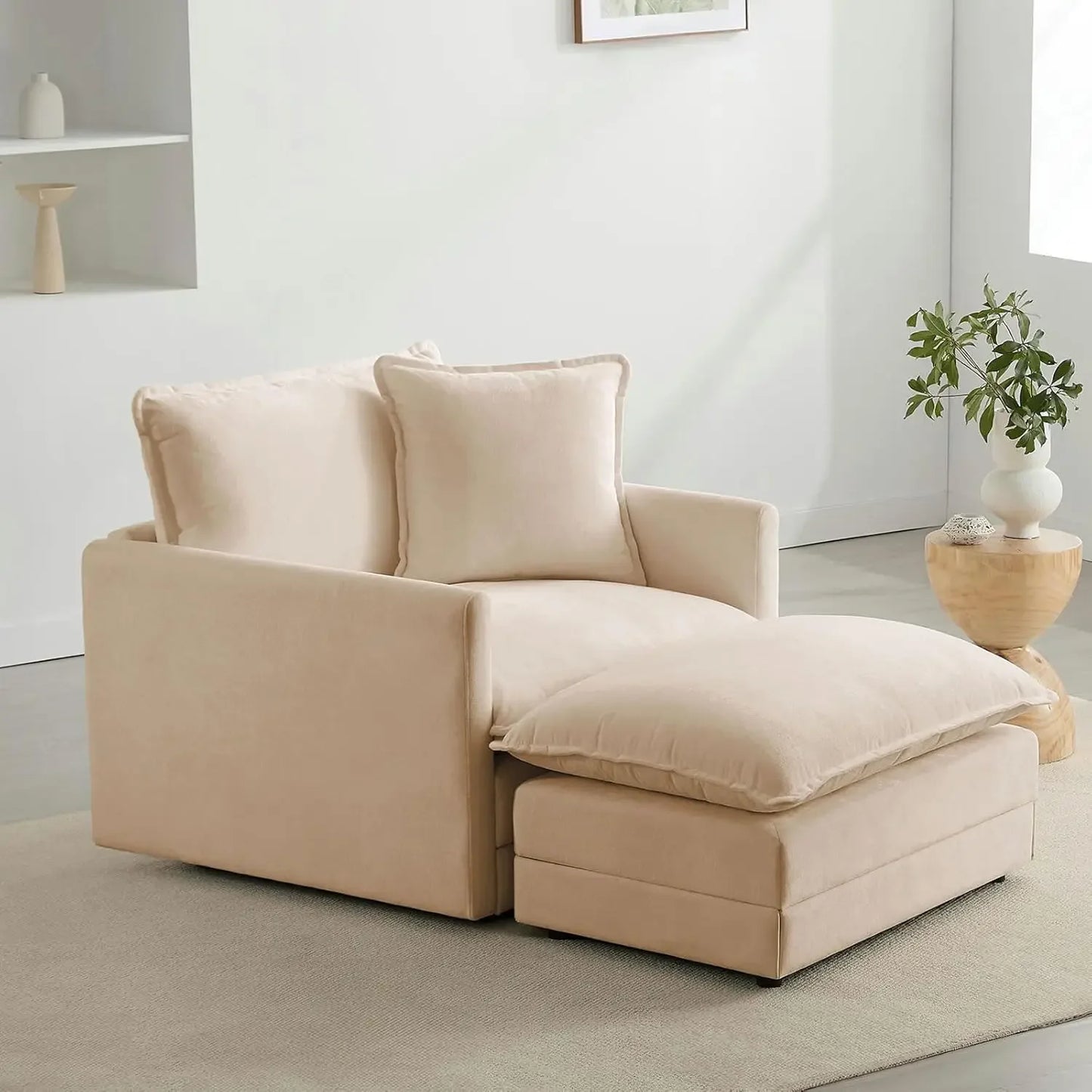 Chenille Oversized Reading Chair With Ottoman 39 Inch Width For Living Room