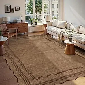 Scalloped Washable Area Rugs 8x10 Soft Non Slip Stain Resistant Modern Large Ultra Thin Rugs for Living Room and Bedroom