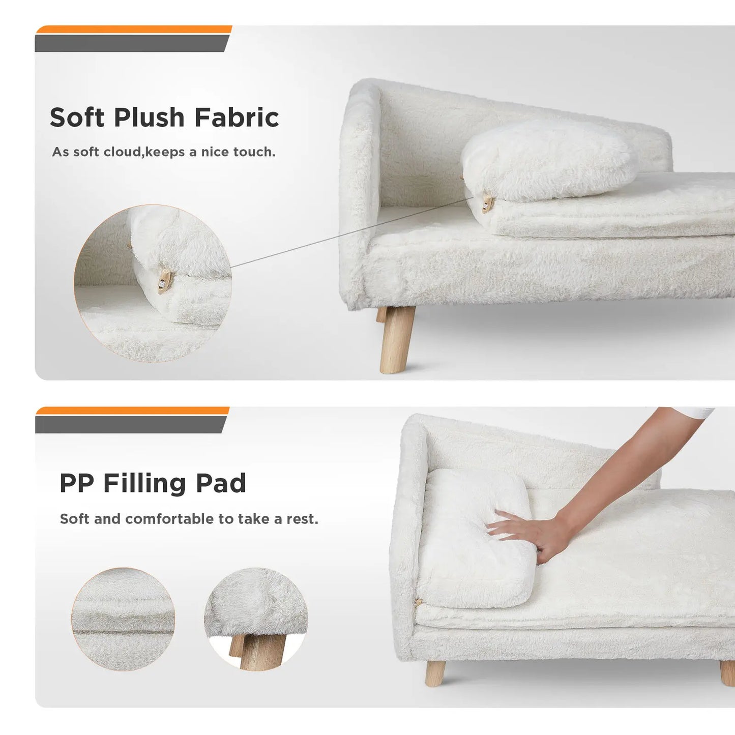 Elevated Pet Bed With Solid Wood Legs Dog Cat Sofa Plush