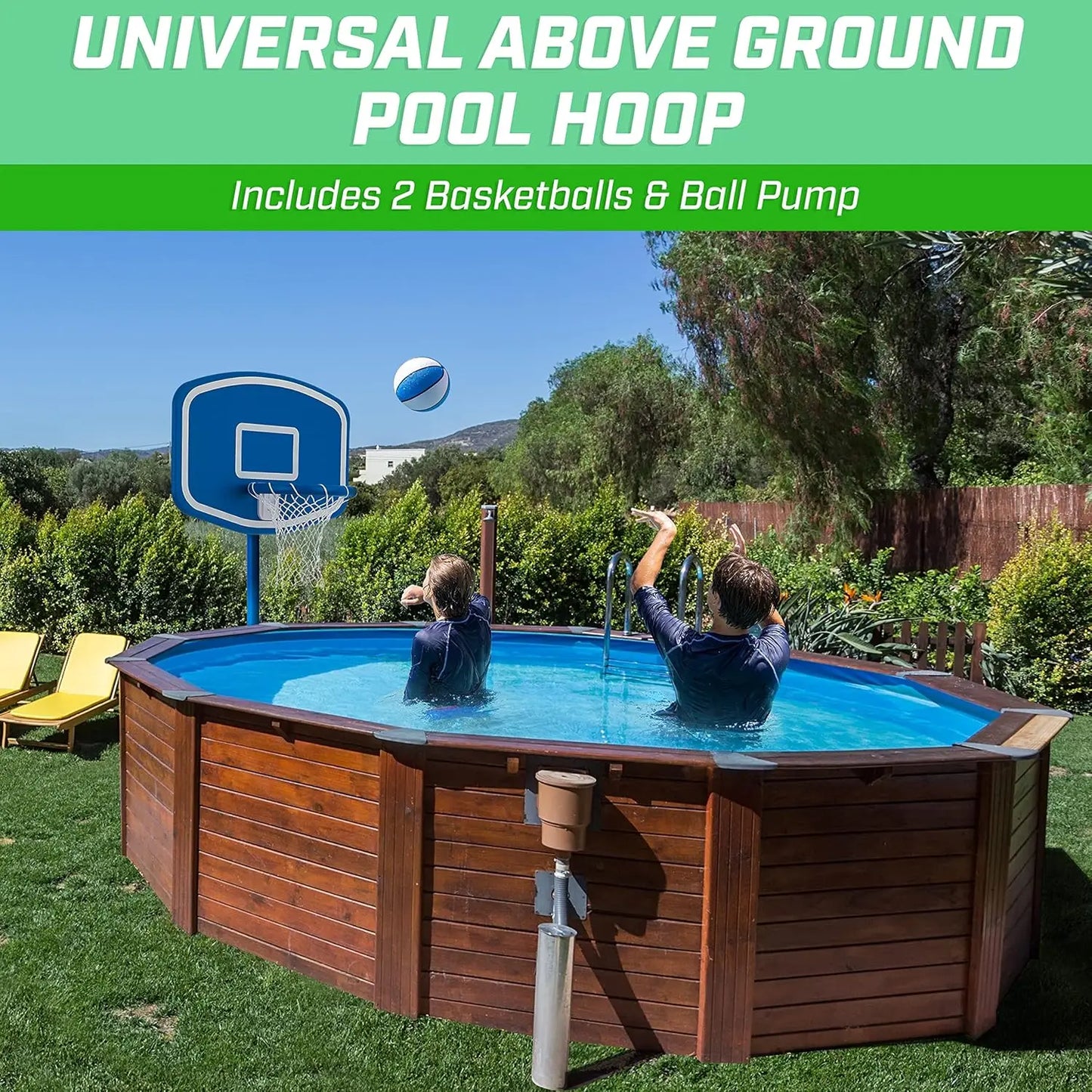 Above Ground Pool Basketball Hoop Game With 2 Balls And Pump