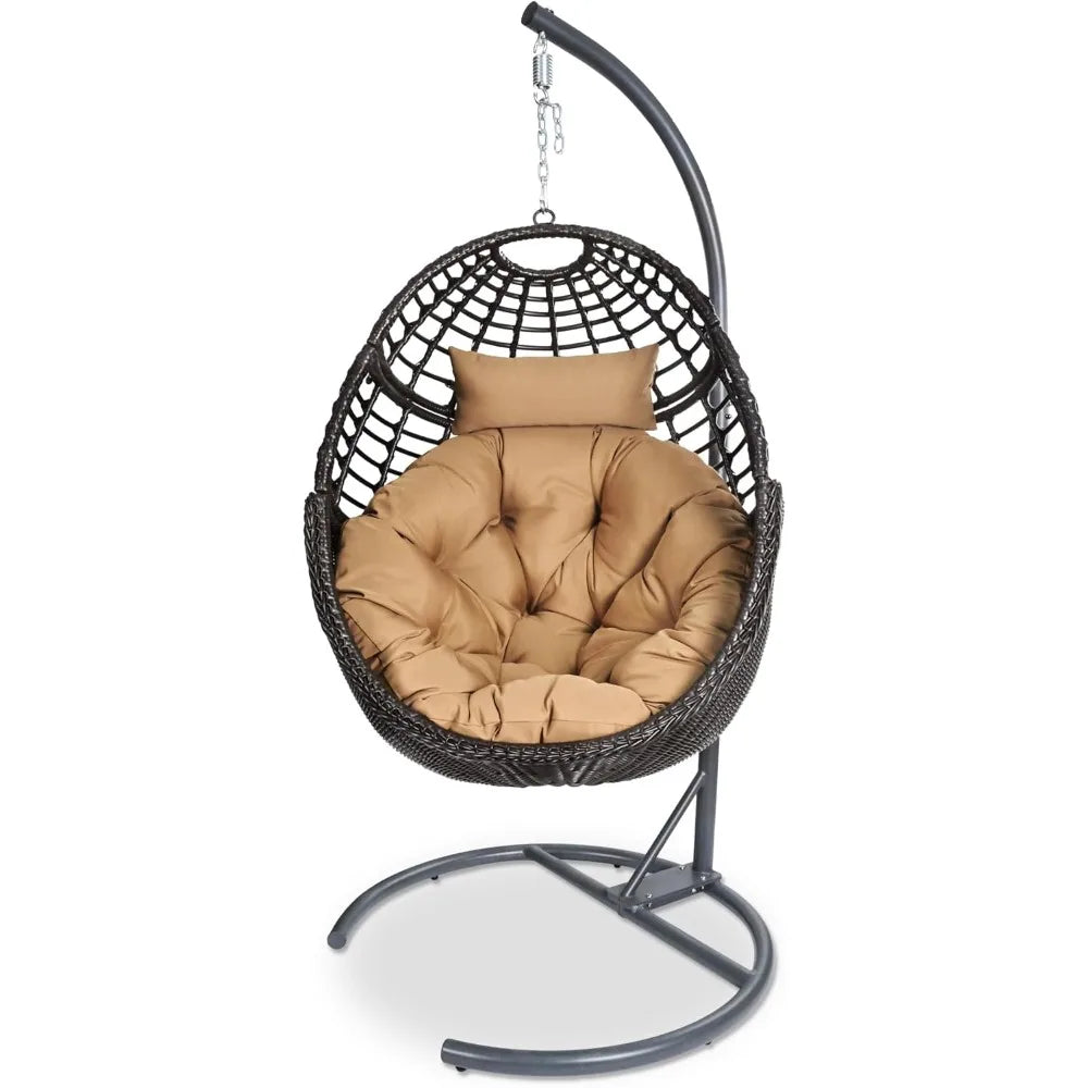 Swing Hanging Chair With Stand Outdoor Rattan Egg Hammock Chair 330 Lbs