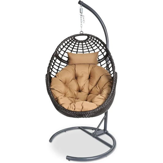 Swing Hanging Chair With Stand Outdoor Rattan Egg Hammock Chair 330 Lbs