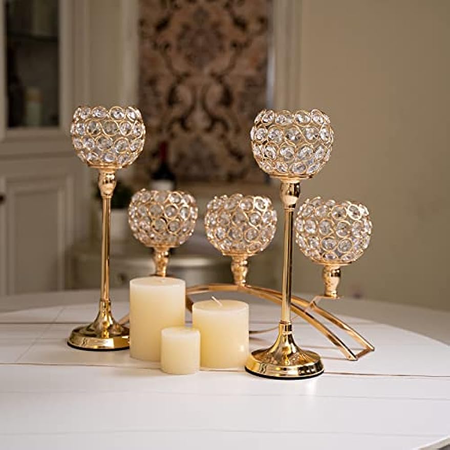 Gold Candle Holders 3 Arm Candelabra Tealight Stand