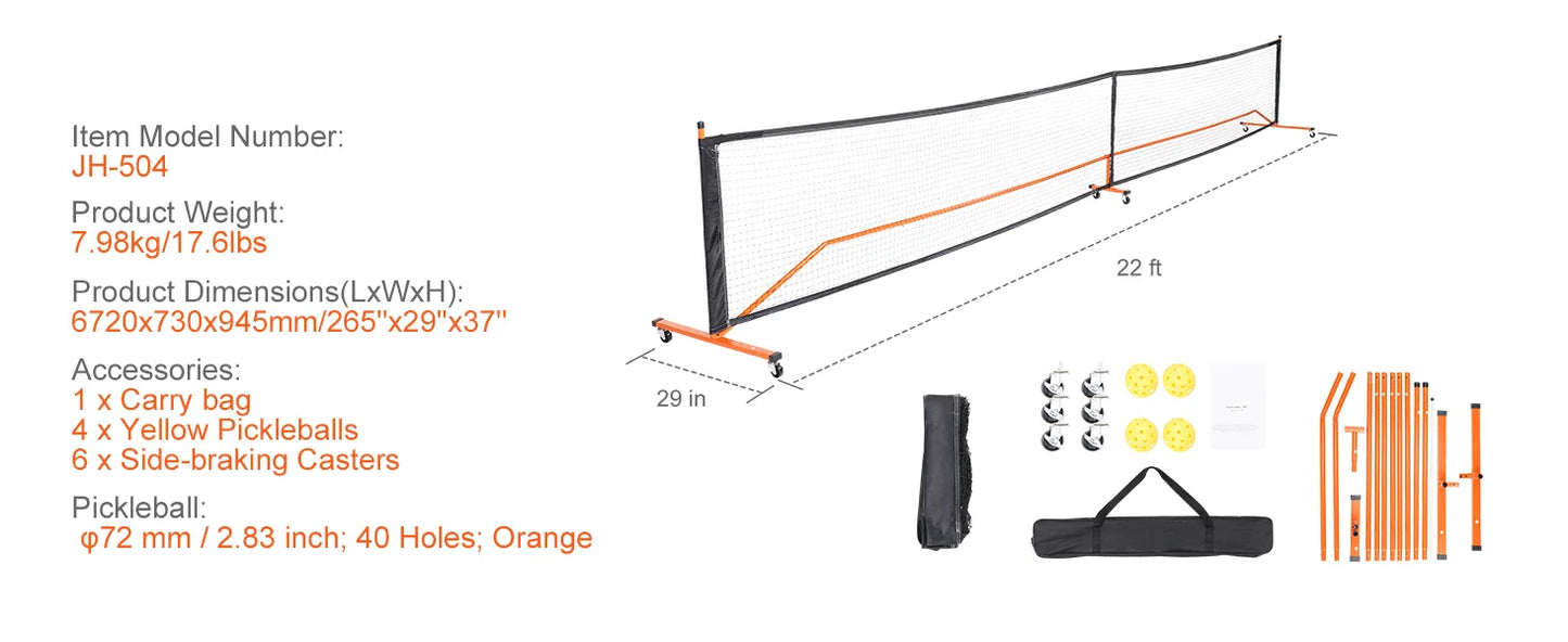 SucceBuy Portable Pickleball Net System 22 FT Full Court Official Regulation Size Outdoor With Court Line
