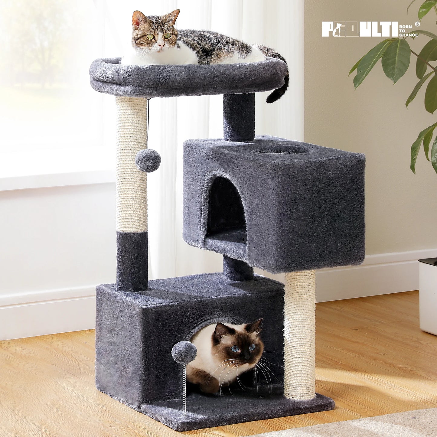 Large Indoor Cat Tree With Multi Level Tower Spacious Condos And Scratching Pad