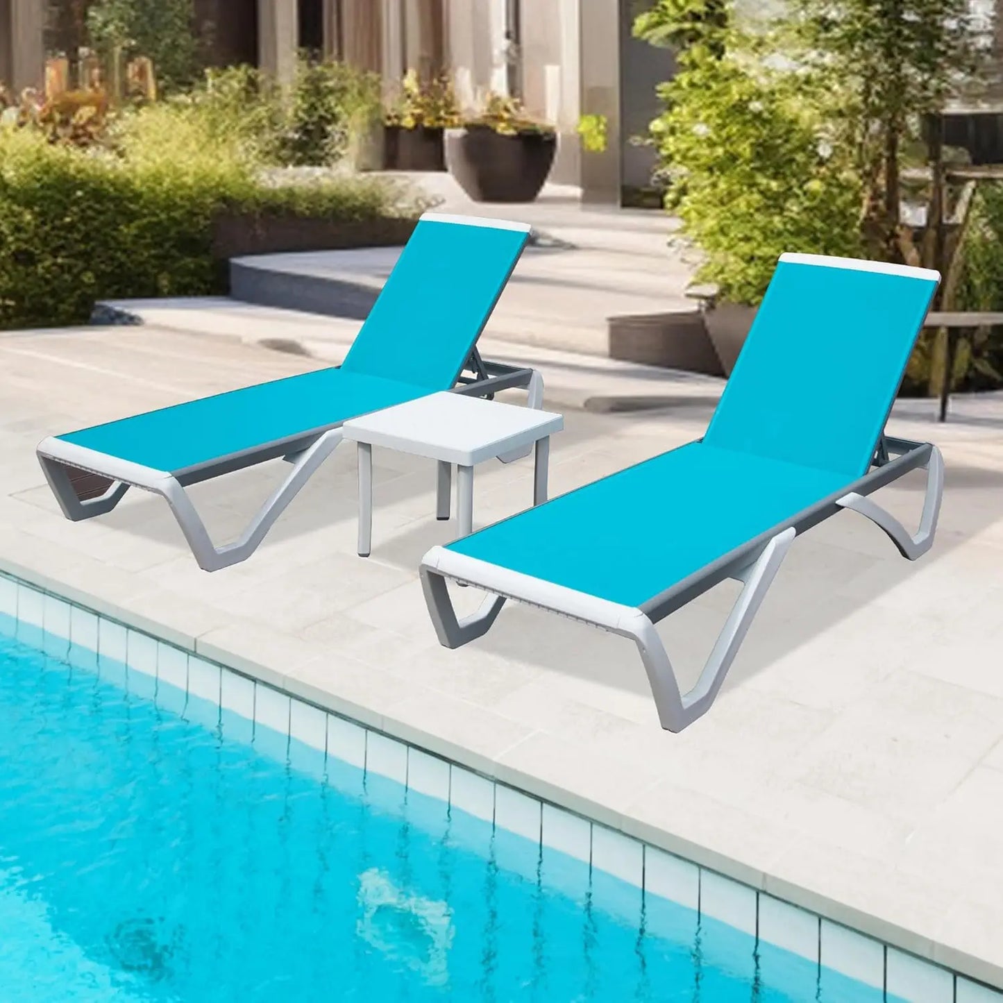 5 Position Aluminum Outdoor Lounge Chair Set Of 3 With Wheels All Weather