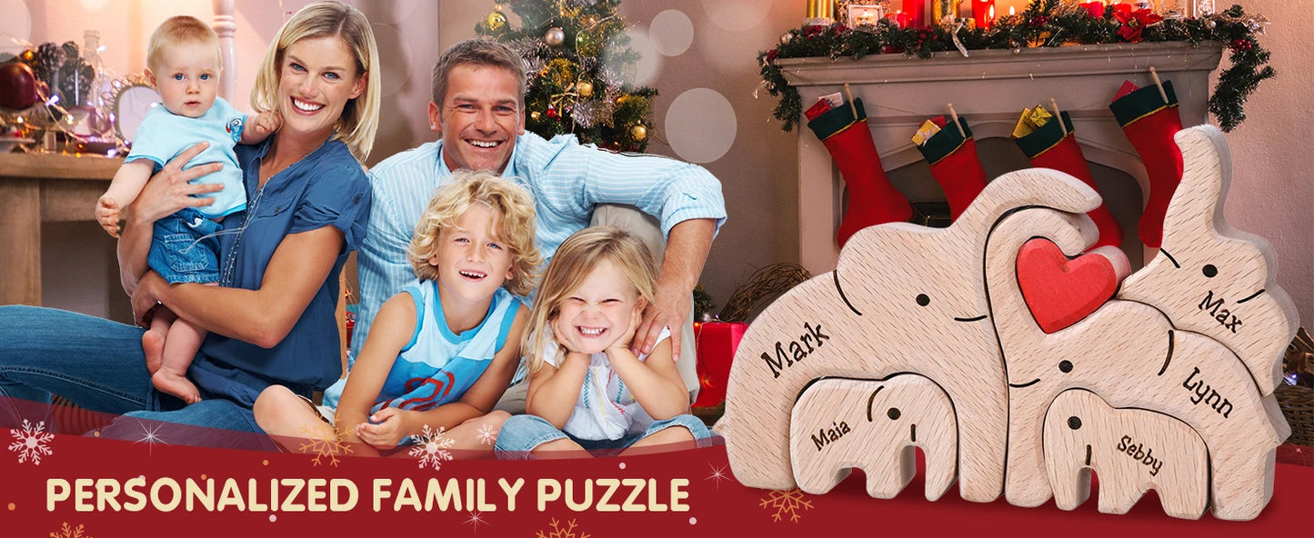 Personalized Custom Bear Family Wooden Puzzle DIY Free Engraving Name Sculpture Home Desk Decor Figurines Christmas Birthday Gift
