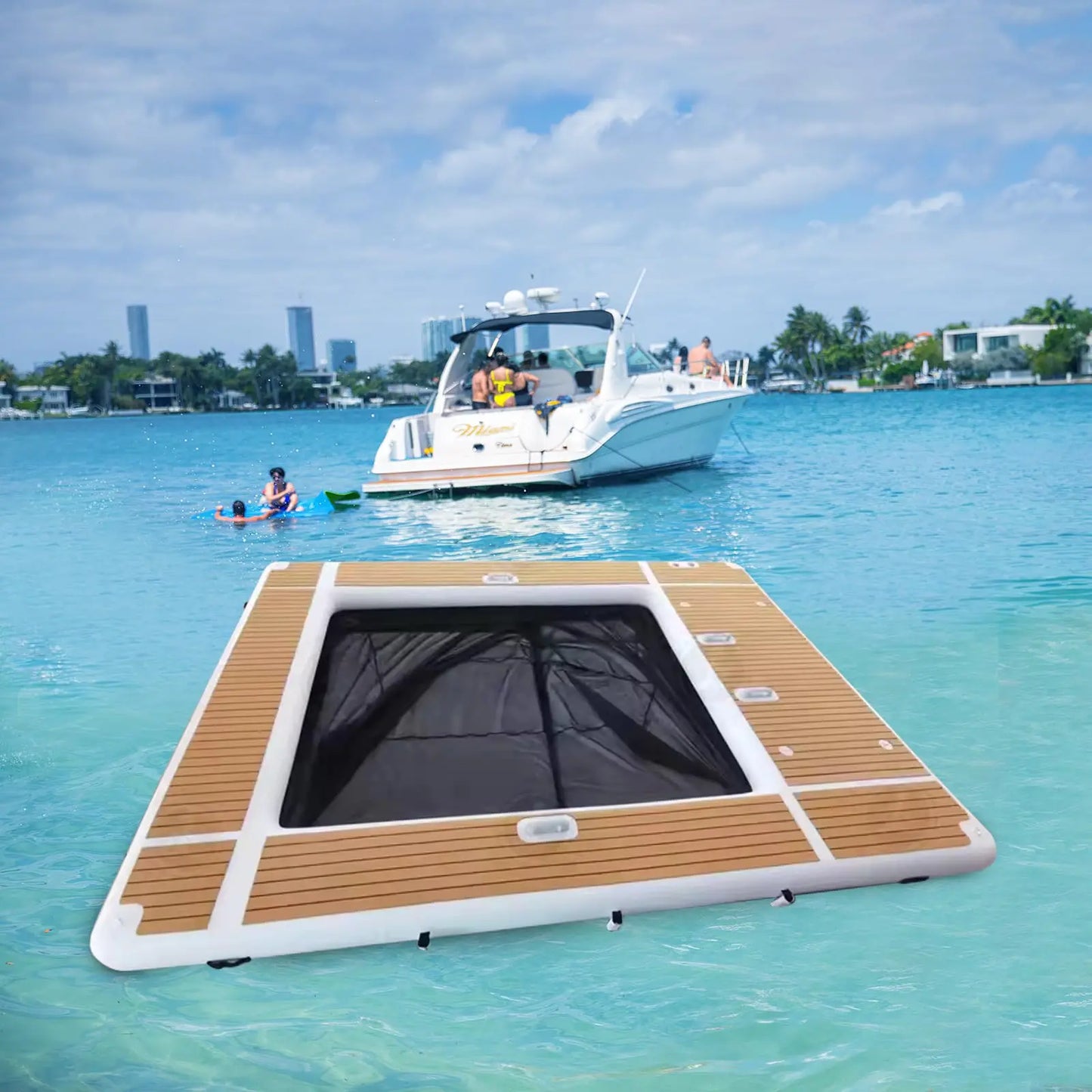 13 Ft Inflatable Pool Float Platform With Non Slip EVA Surface For Yacht Boat