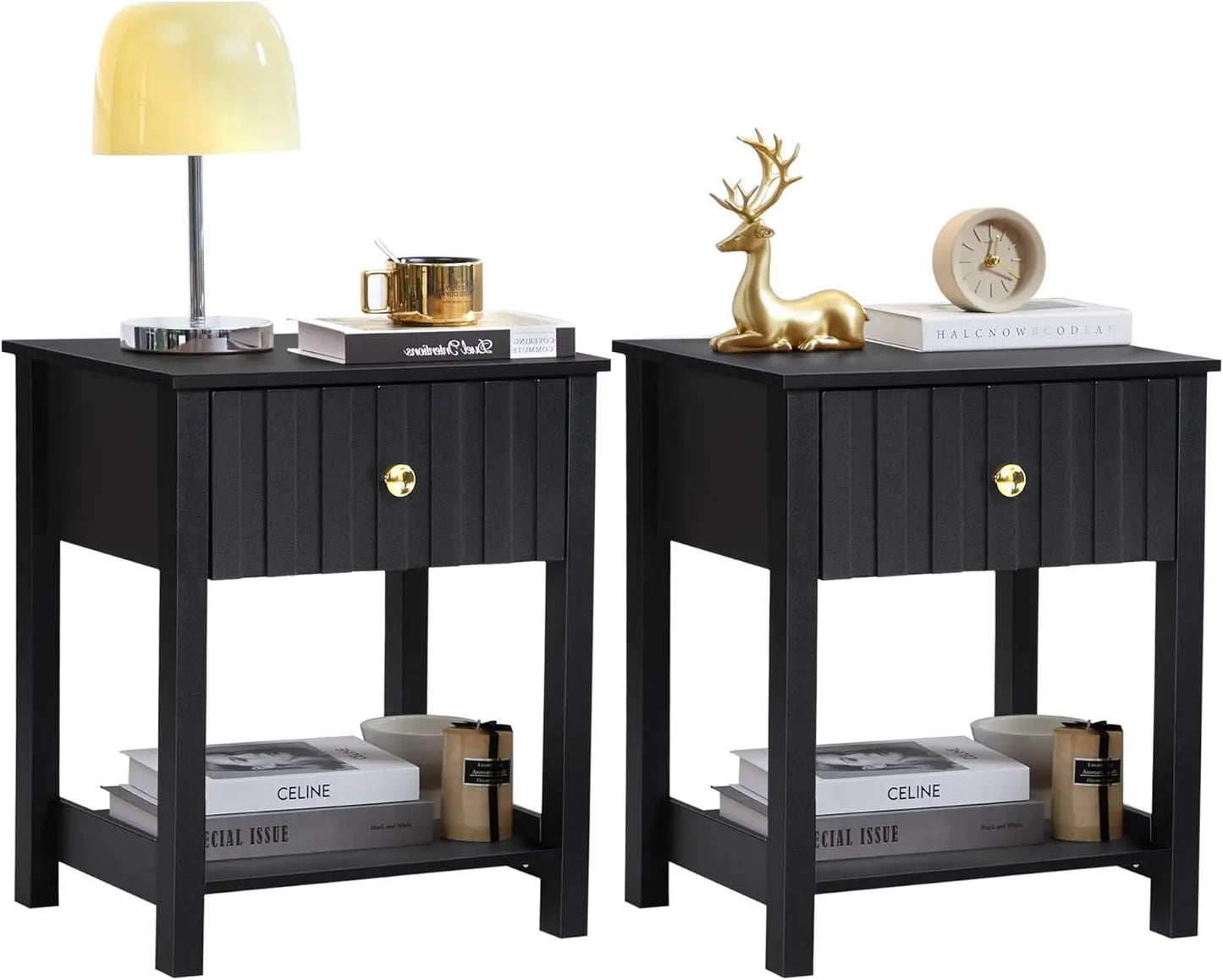 Wood Nightstand With Drawer Mid Century Bedside Table