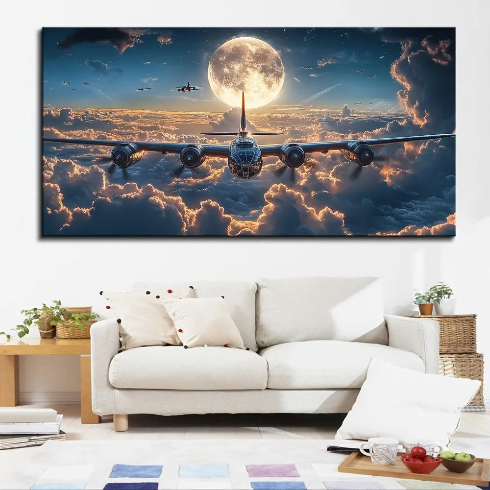 World War II Aircraft Photo Poster Canvas Print In 1.5 Inch Pine Wood Frame