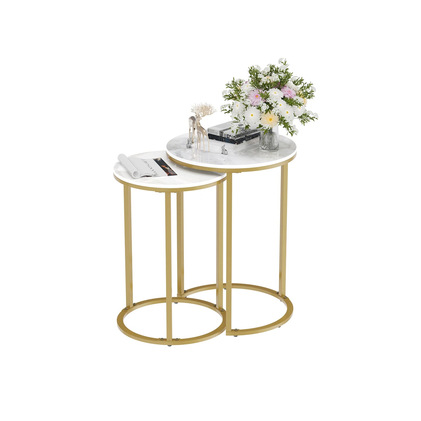 Set Of 2 Sintered Stone Round Nesting Tables Living Room