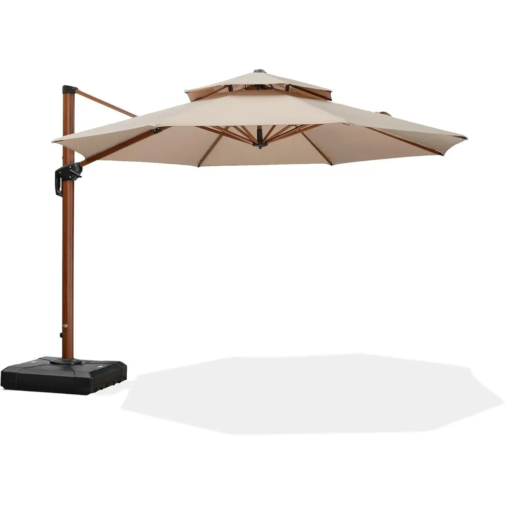 11ft Patio Round Cantilever Umbrella Windproof Offset Heavy Duty For Garden