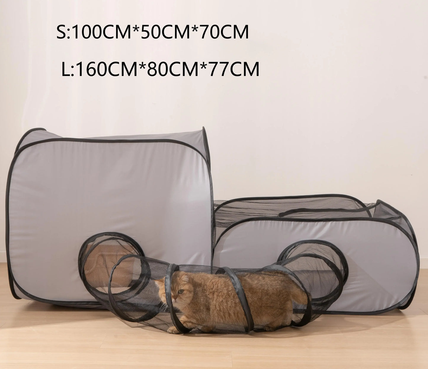 Square Gray Foldable Pet Bed Oxford Cloth Nest With Play Tunnel Cats And Dogs