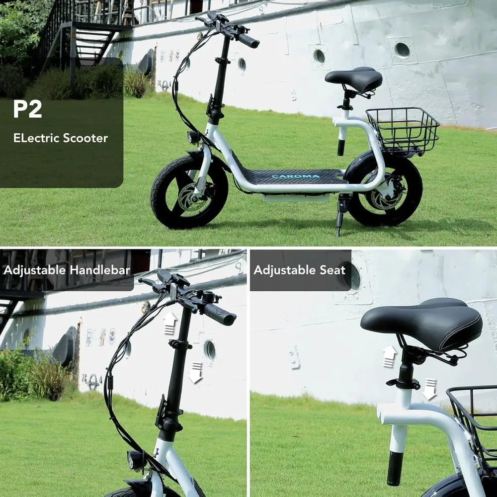 Foldable Electric Scooter With Seat 30 Mile Range 20 MPH 14 Fat Tires Pet Basket